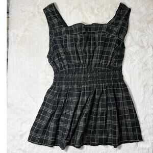 Merona Black Plaid Sleeveless Smocked Waist Top Size XXL